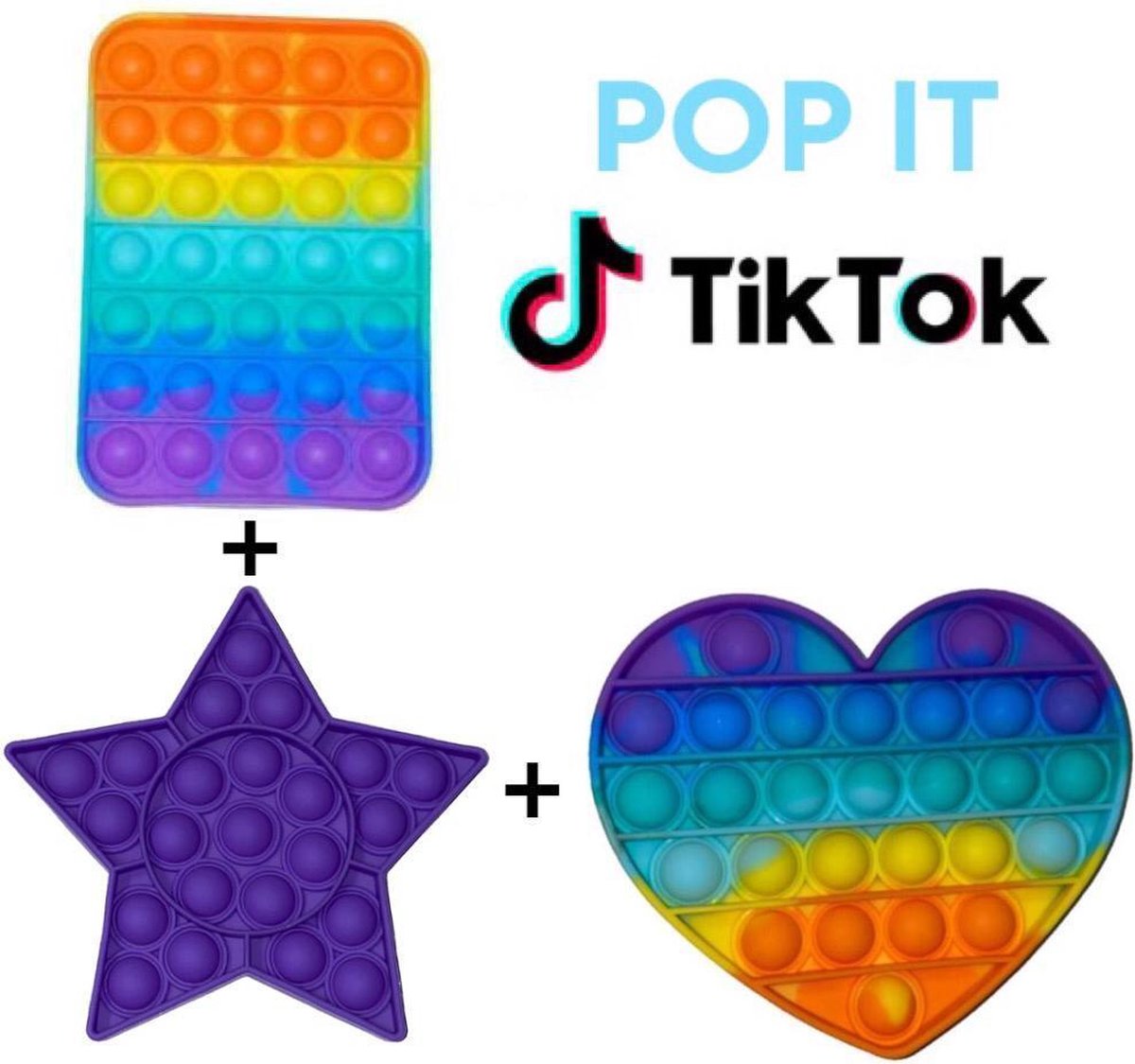 Pop it fidget toys 3in 1 Rainbow/Regenboog Rechthoek + Regenboog Hard + Ster Paars | Tiktok trend 2021 | Bubbels | Educatief | Anti stress | Speeltje | Stressknopjes | Voor meisje √ jongen √ volwassenen | Verjaardag cadeau √√√